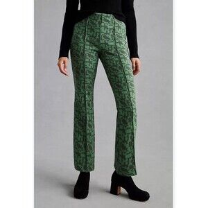 Maeve Mod Retro Print Kick-Flare Pull On The Margot Cropped Pants Sz Large Green